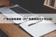 广东打麻将求财（打广东麻将技巧十句口诀）